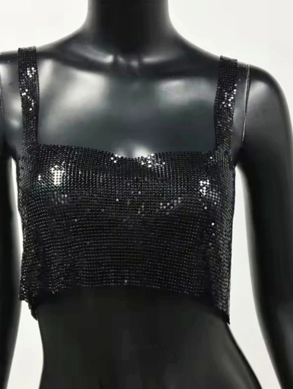 Black Sequin Crop Top